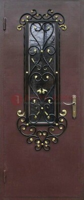 Простая металлическая дверь с Порошком стеклом и ковкой ДСК-281 в Дубне