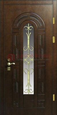 Дизайнерская металлическая дверь со стеклом и ковкой ДСК-50 в Можайске