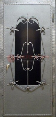 Железная дверь со стеклом и ковкой ДСК-74 для каркасного дома в Можайске