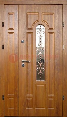 Стальная дверь со стеклом и цветной ковкой ДСК-78 для панельного дома в Волоколамске