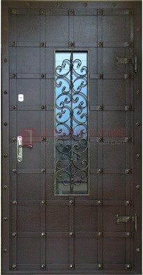 Стальная дверь со стеклом и ковкой ДСК-84 с утеплением в Можайске