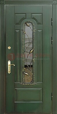 Железная дверь со стеклом и ковкой ДСК-9 для офиса в Волоколамске