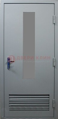 Серая металлическая техническая дверь с декоративной вставкой ДТ-14 в Волоколамске