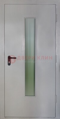 Белая металлическая техническая дверь со стеклянной вставкой ДТ-2 в Волоколамске