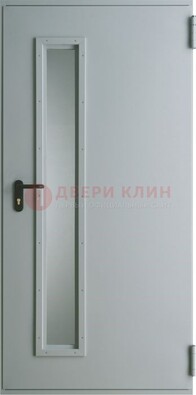Белая железная техническая дверь со вставкой из стекла ДТ-9 в Волоколамске