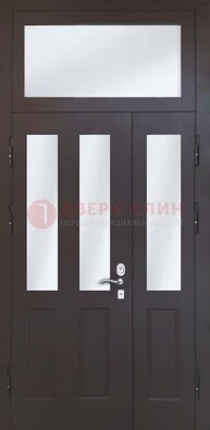 Черная тамбурная дверь со стеклянными вставками ДТМ-38 в Волоколамске