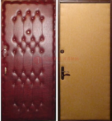 Бордовая металлическая дверь с винилискожей ДВ-1 в Волоколамске