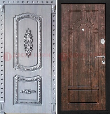 Железная дверь с узором и виноритом внутри Тисненый орех ДВТ-102 в Волоколамске