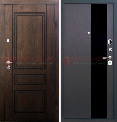 Входная дверь Итальянский орех с виноритом МДФ с черным стеклом ДВТ-119 в Волоколамске