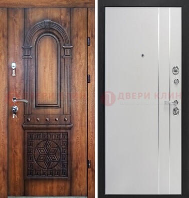 Стальная резная дверь Итальянский орех с виноритом и МДФ с молдингами ДВТ-120 в Волоколамске