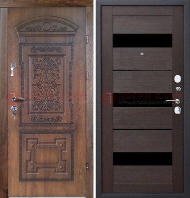 Стальная коричневая филенчатая дверь с виноритом и светлой МДФ ДВТ-122 в Волоколамске