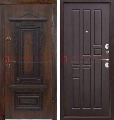 Железная коричневая уличная дверь с виноритом и МДФ Шоколад ДВТ-124 в Волоколамске