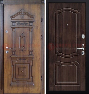 Темная железная филенчатая дверь с виноритом Тисненый орех внутри ДВТ-132 в Волоколамске