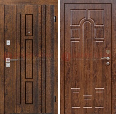 Стальная коричневая дверь с виноритом и МДФ с филенкой ДВТ-138 в Волоколамске