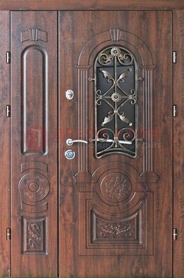 Металлическая дверь с узором и виноритом с МДФ Белый дуб ДВТ-146 в Волоколамске