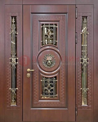 Стальная темная дверь с виноритом и МДФ с молдингами ДВТ-153 в Волоколамске