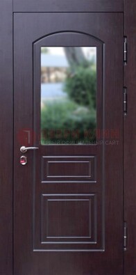 Темная железная дверь с виноритом и стеклом ДВТ-162 в Брянске