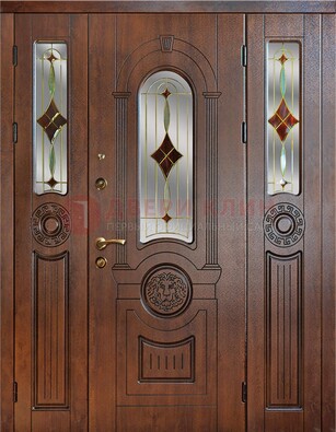 Парадная полуторная дверь с виноритом и витражом ДВТ-172 в Волоколамске