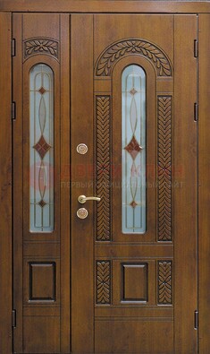 Темная стальная дверь с виноритом и стеклом ДВТ-179 в Волоколамске