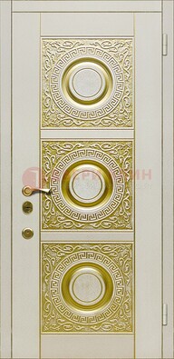 Белая входная дверь с виноритом и рисунком ДВТ-17 в Волоколамске