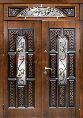 Входная двухстворчатая дверь с виноритом и ковкой ДВТ-183 в Волоколамске