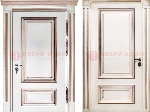 Белая металическая дверь с виноритом для дома ДВТ-239 в Волоколамске