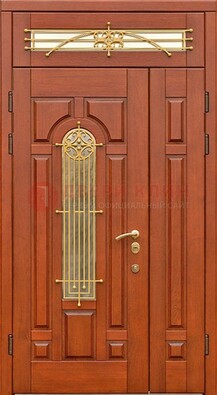 Коричневая металлическая дверь с виноритом и филенкой ДВТ-47 в Волоколамске
