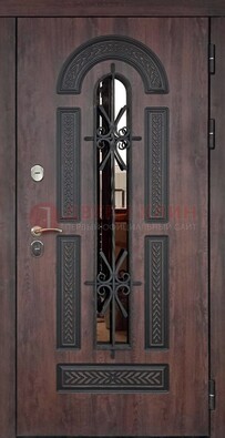 Темная стальная дверь с виноритом и узором ДВТ-57 в Волоколамске