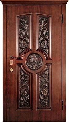 Филенчатая металлическая дверь с виноритом и резьбой ДВТ-69 в Волоколамске