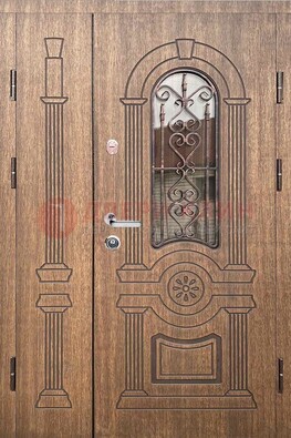 Железная классическая дверь с терморазрывом и МДФ Миланский орех ДВТ-77 в Волоколамске