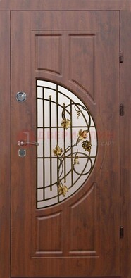 Стальная темная дверь с виноритом и МДФ Капучино ДВТ-82 в Волоколамске
