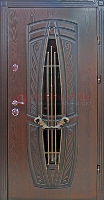 Стальная коричневая дверь с виноритом и МДФ ДВТ-83 в Волоколамске