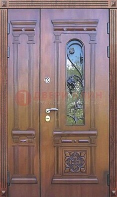 Железная коричневая филенчатая дверь с виноритом и МДФ ДВТ-85 в Волоколамске