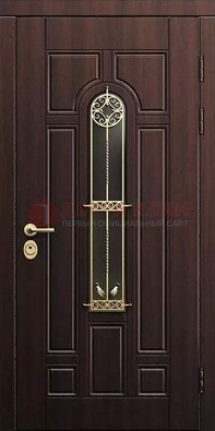 Железная коричневая дверь с виноритом и фрезерованной панелью ДВТ-93 в Волоколамске