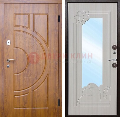 Металлическая дверь Темный орех c МДФ с узором и зеркалом ДЗ-105 в Волоколамске