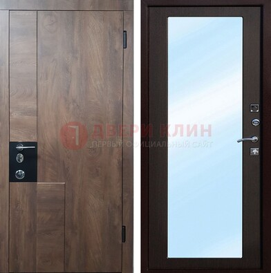 Коричневая металлическая дверь c МДФ с зеркалом ДЗ-106 в Сосновый Бор