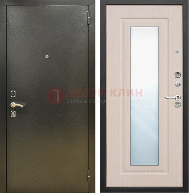 Входная темная дверь c порошковым покрытием и МДФ Белый дуб и зеркалом ДЗ-112 в Волоколамске