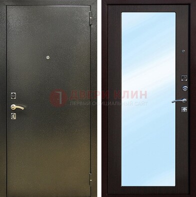 Входная темно-серая дверь c порошковым покрытием и МДФ с зеркалом ДЗ-114 в Волоколамске