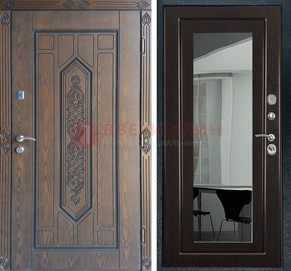 Уличная коричневая дверь c виноритом и МДФ Венге с зеркалом ДЗ-116 в Волоколамске