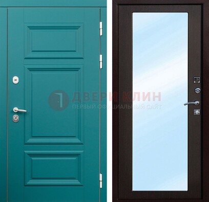 Зеленая входная дверь терморазрыв c виноритом и МДФ с зеркалом ДЗ-122 в Дедовске