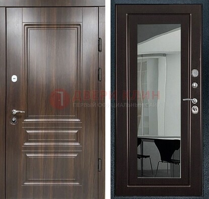 Железная коричневая дверь с МДФ Венге c зеркалом ДЗ-124 в Екатеринбурге