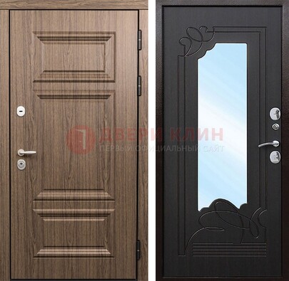 Входная коричневая дверь с зеркалом МДФ Венге ДЗ-127 в Волоколамске