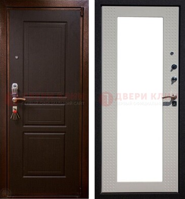 Коричневая железная дверь с панелями МДФ и зеркалом ДЗ-133 в Волоколамске
