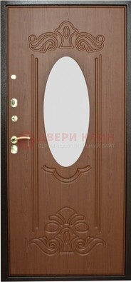 Коричневая стальная дверь с зеркалом ДЗ-15 в Волоколамске