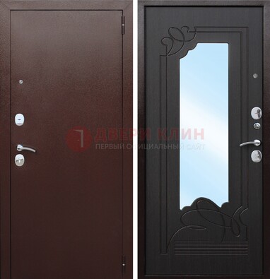 Коричневая стальная дверь с зеркалом ДЗ-18 в Волоколамске