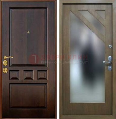Темная входная дверь с зеркалом МДФ внутри ДЗ-25 в Волоколамске