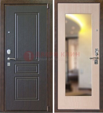 Коричневая стальная дверь с зеркалом МДФ внутри ДЗ-27 в Волоколамске