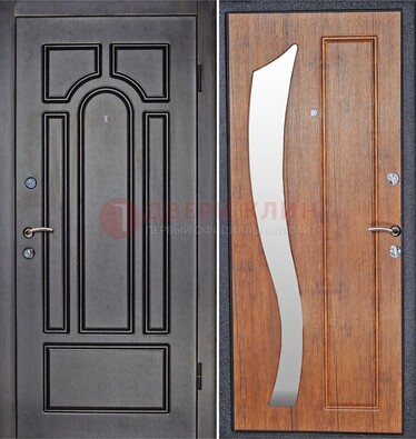 Темная железная дверь с зеркалом ДЗ-35 в Волоколамске