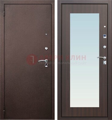 Коричневая входная дверь с зеркалом МДФ внутри ДЗ-40 в Волоколамске