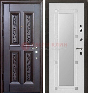 Коричневая стальная дверь с зеркалом МДФ внутри ДЗ-44 в Екатеринбурге